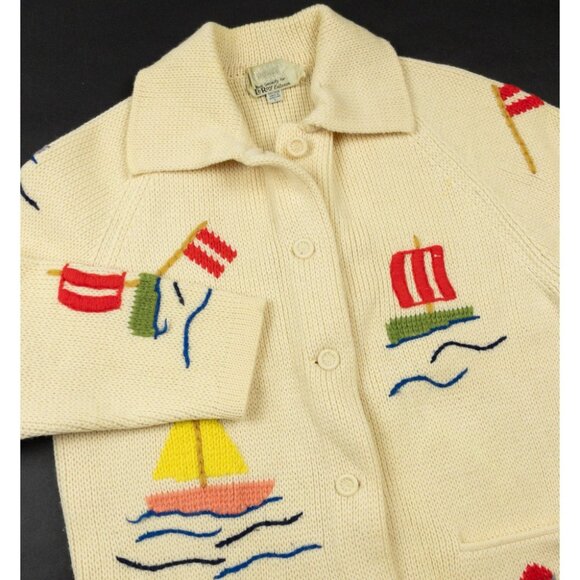 Vintage 1970s Dorce Leroy Knitwear Cardigan Large Wool Sailboat Embroidered - Picture 4 of 16